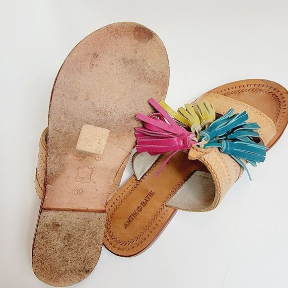 Antik Batik Youri Green Pink Yellow Tassled Sandals Size 39 Size 8.5 Bin2 - Picture 7 of 10